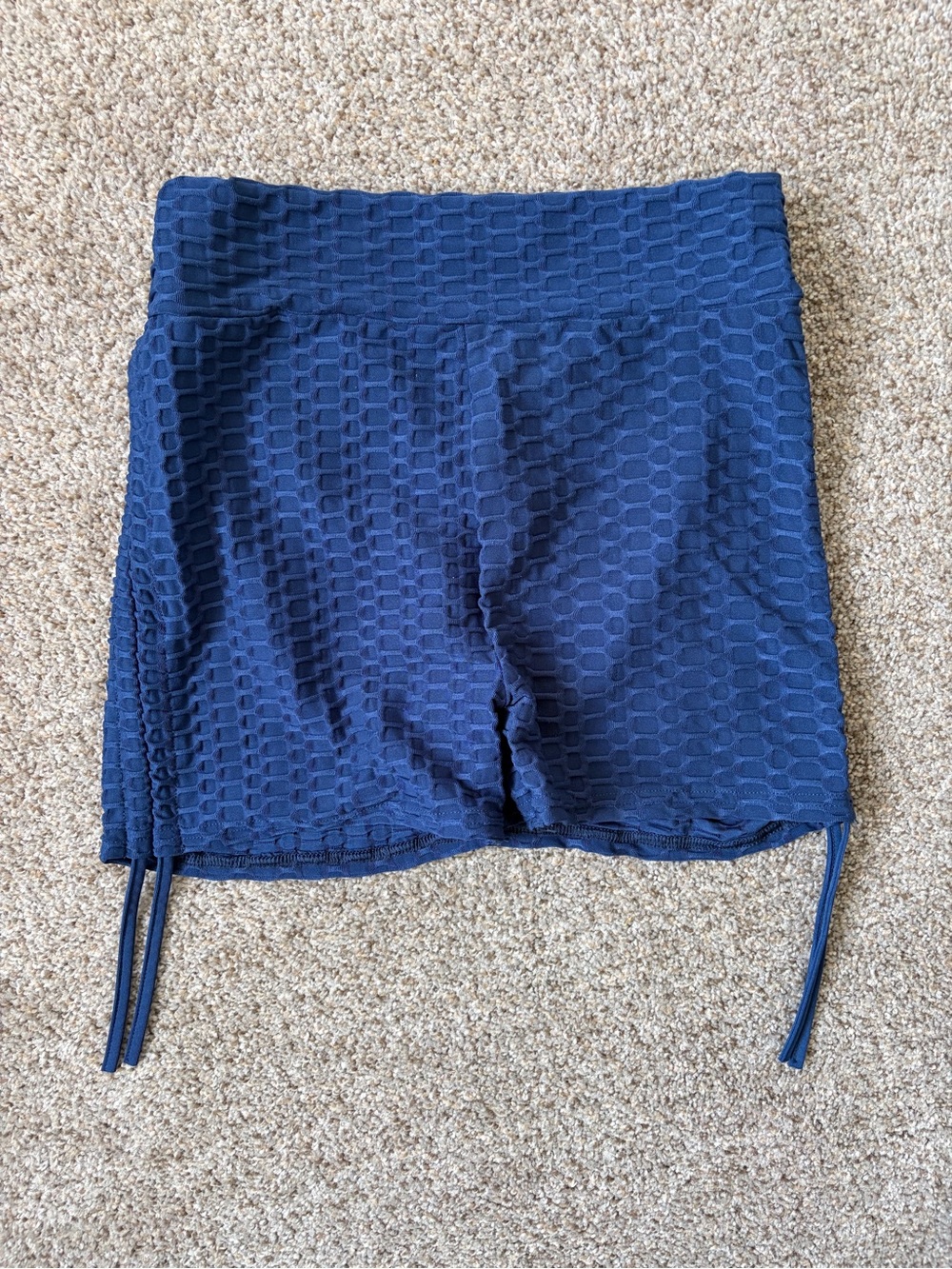 LA Society Navy Textured High-Rise Bike Shorts with Side Ties